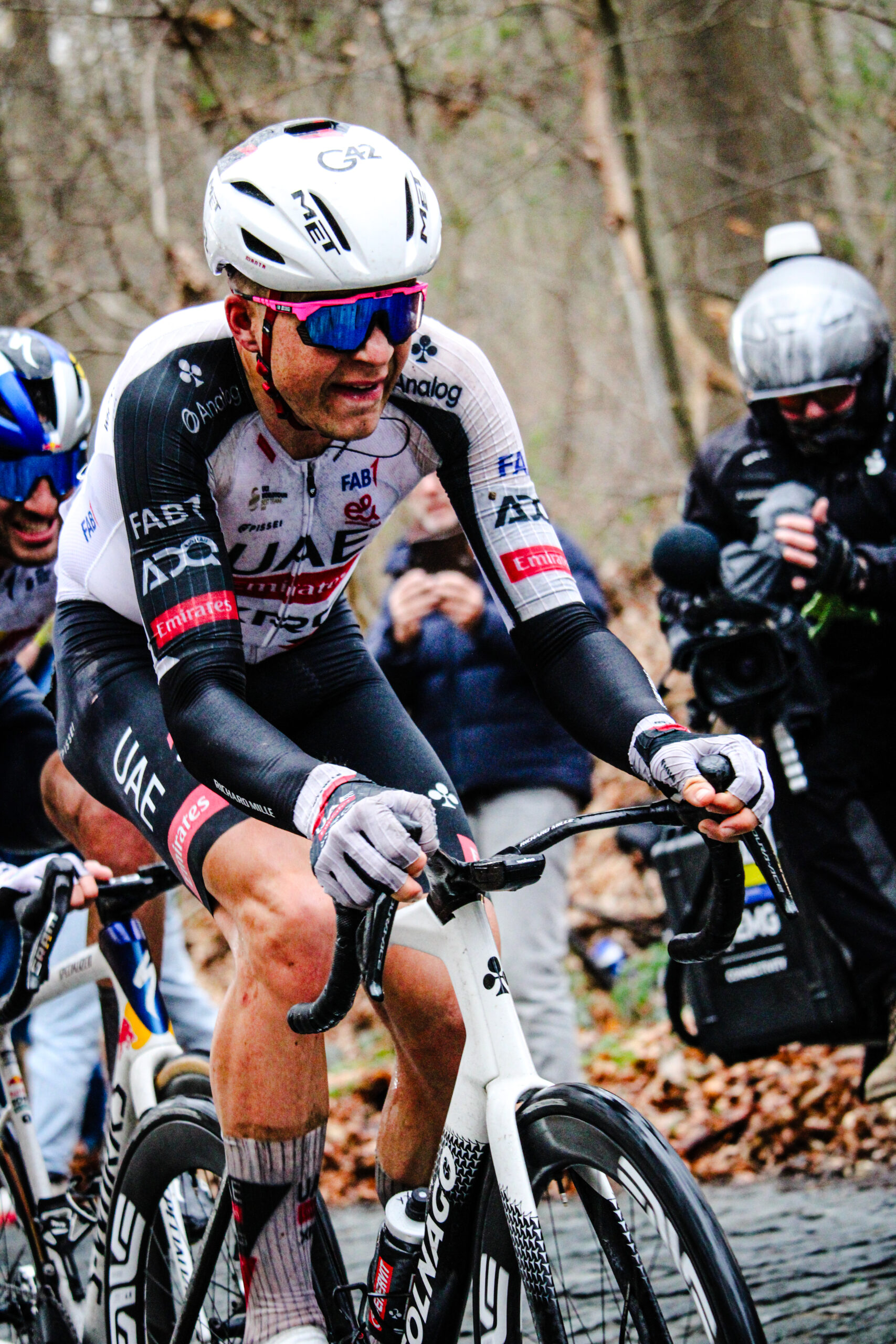 Florian Vermeersch of UAE Team Emirates XRG going up the Bosberg during Omloop het Nieuwsblad 2026